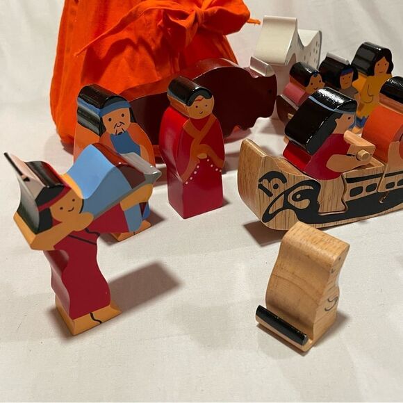 Hand painted indigenous American scene with Animals canoe teepee Buffalo eagle - Picture 11 of 16